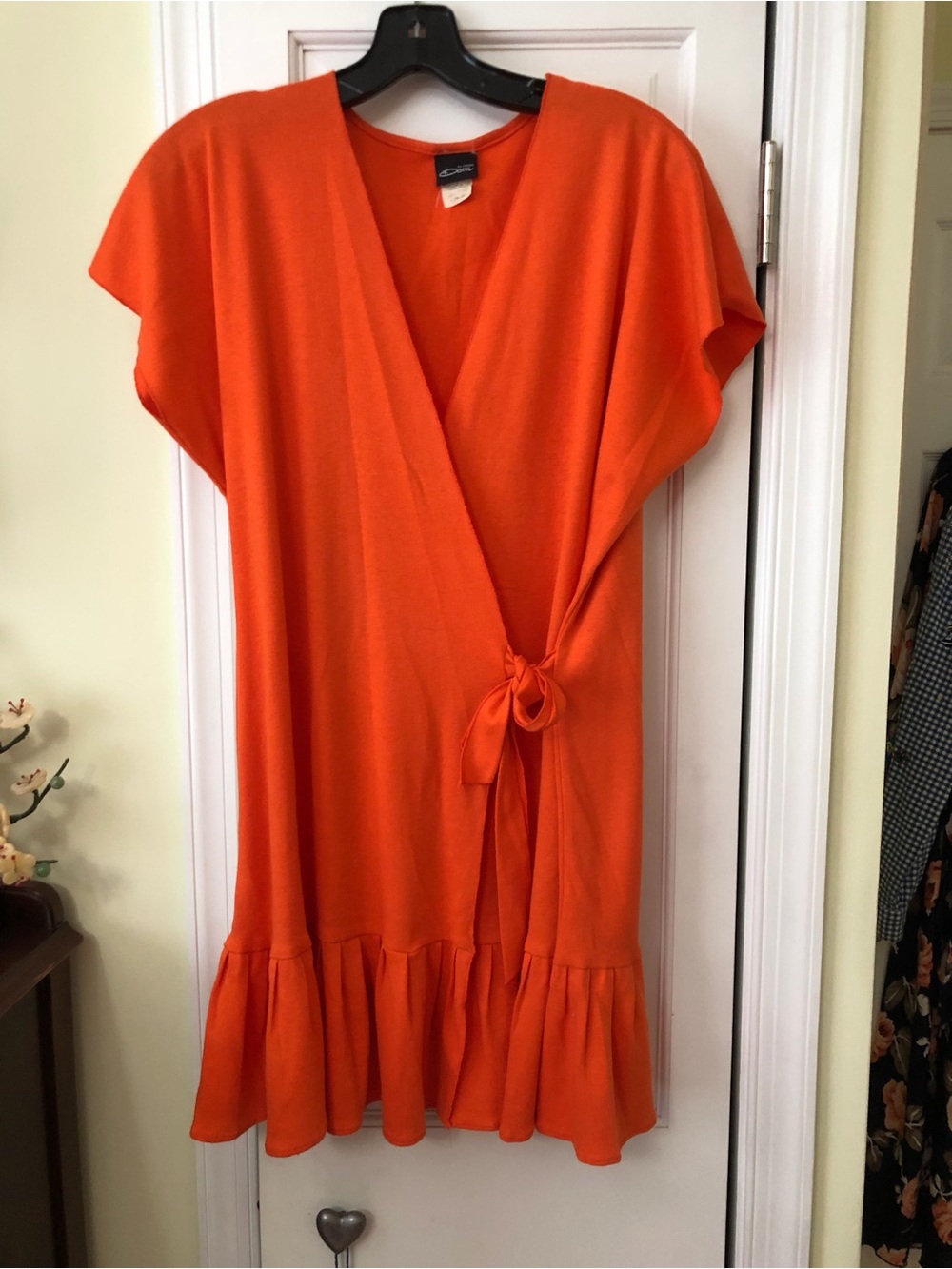 Dotti Bright Orange Wrap Dress with Ruffle Hem